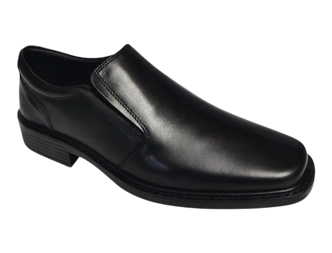 Esse Comfort Men's Leather Wide Width Plain Toe Slip-On - Black