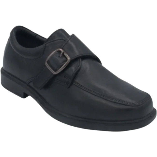 Benelaccio Boys' Leather Moc Toe Buckle Shoes - Black